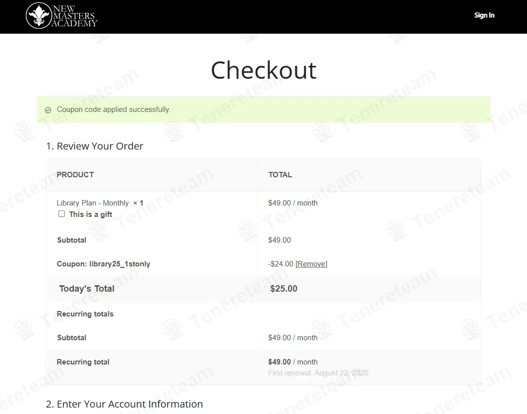 New Masters Academy coupon code: 49% off with library25_1stonly1. Tested and valid as 7 months ago.