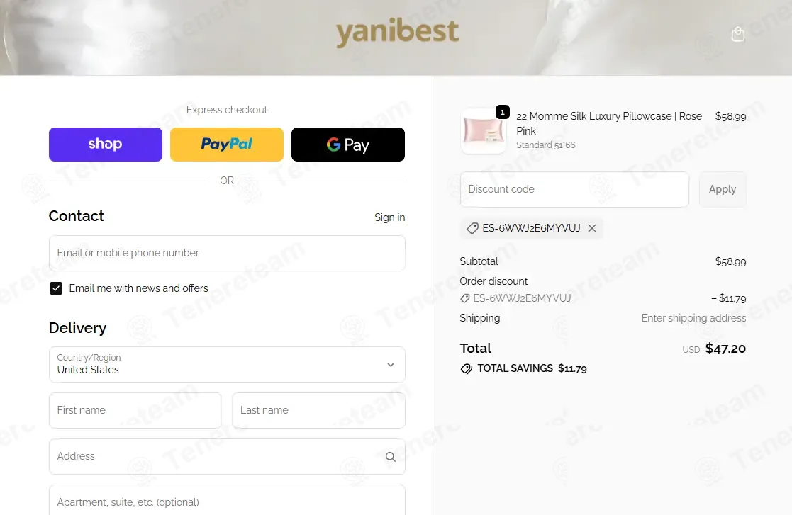 Yanibest coupon code: 20% off with ES-6WWJ2E6MYVUJ. Tested and valid as 1 week ago.