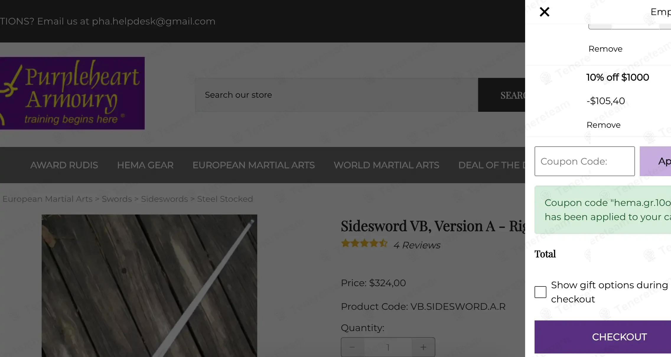 Purpleheart Armoury coupon code: 10% off with HEMA.GR.10ON1K. Tested and valid as 1 year ago.