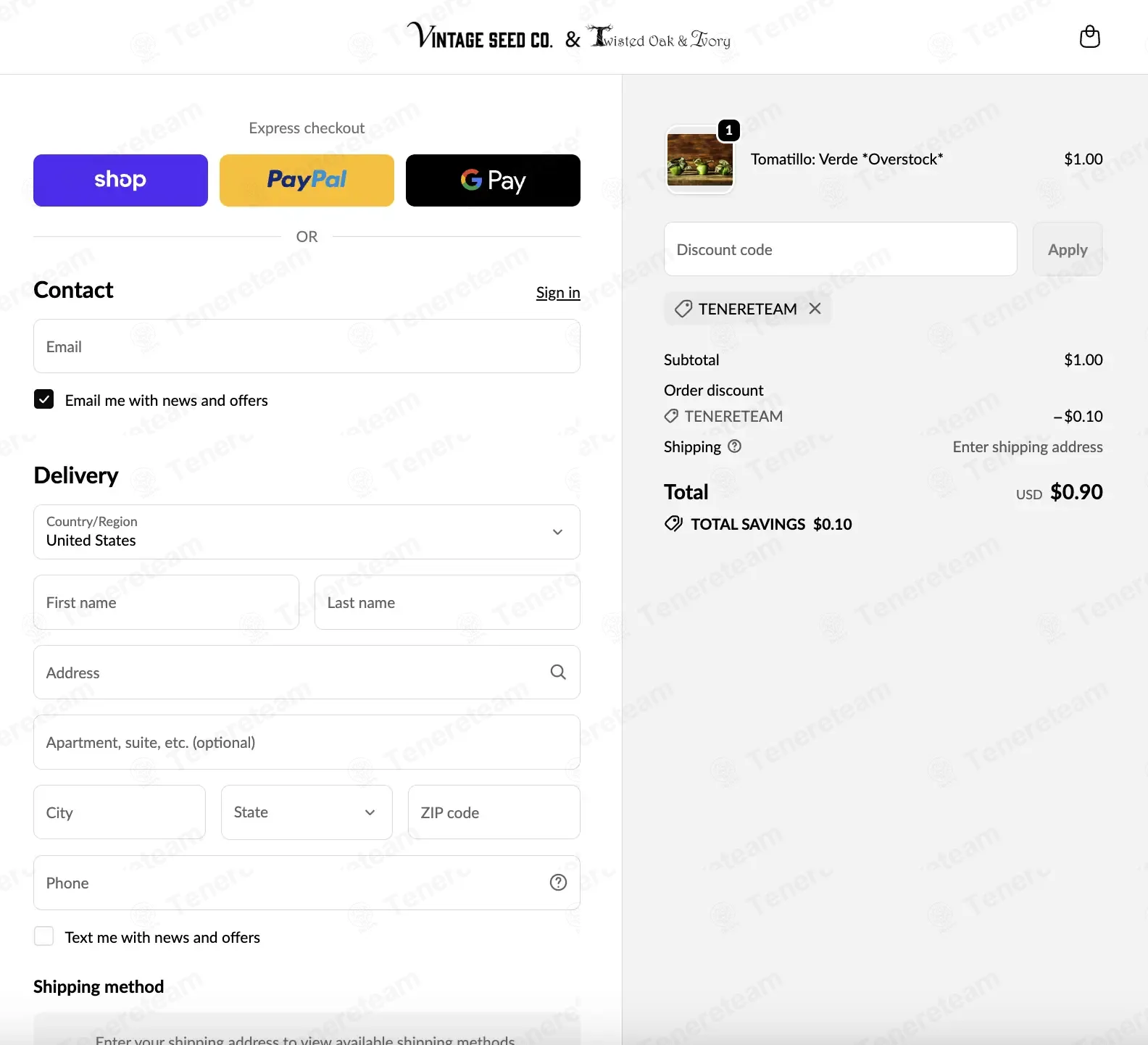 Vintage Seed Co coupon code: 10% off with TENERETEAM. Tested and valid as 1 month ago.