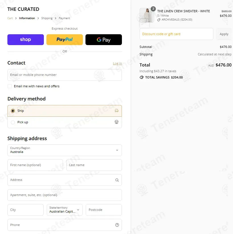 The Curated AU apply coupon code