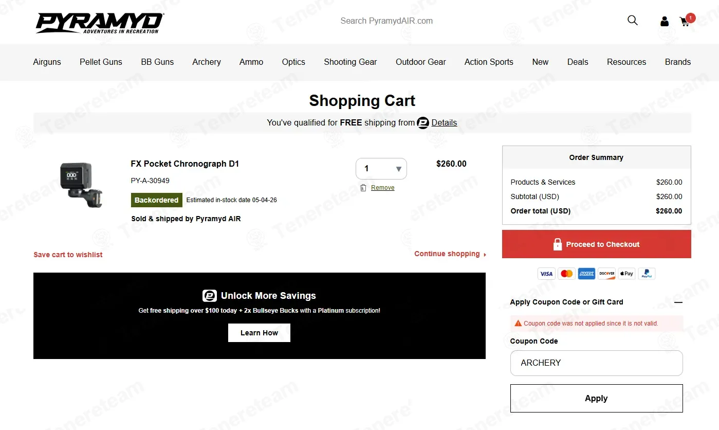 Pyramyd Air coupon code: 20% off with ARCHERY. Tested and valid as 1 month ago.