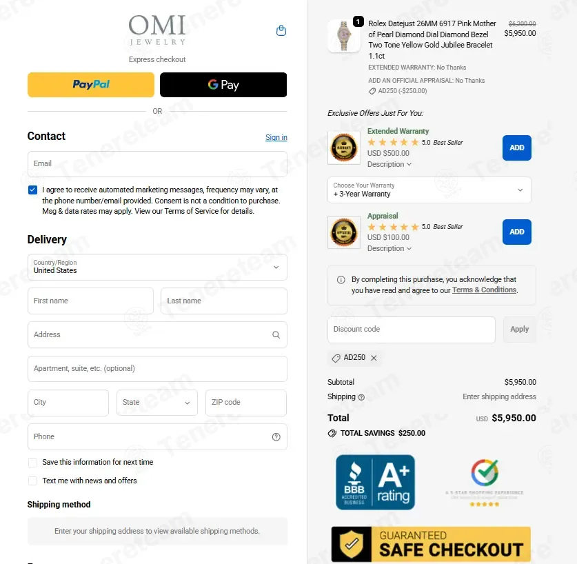 OMI Jewelry coupon code: $250 off with AD250. Tested and valid as 3 months ago.