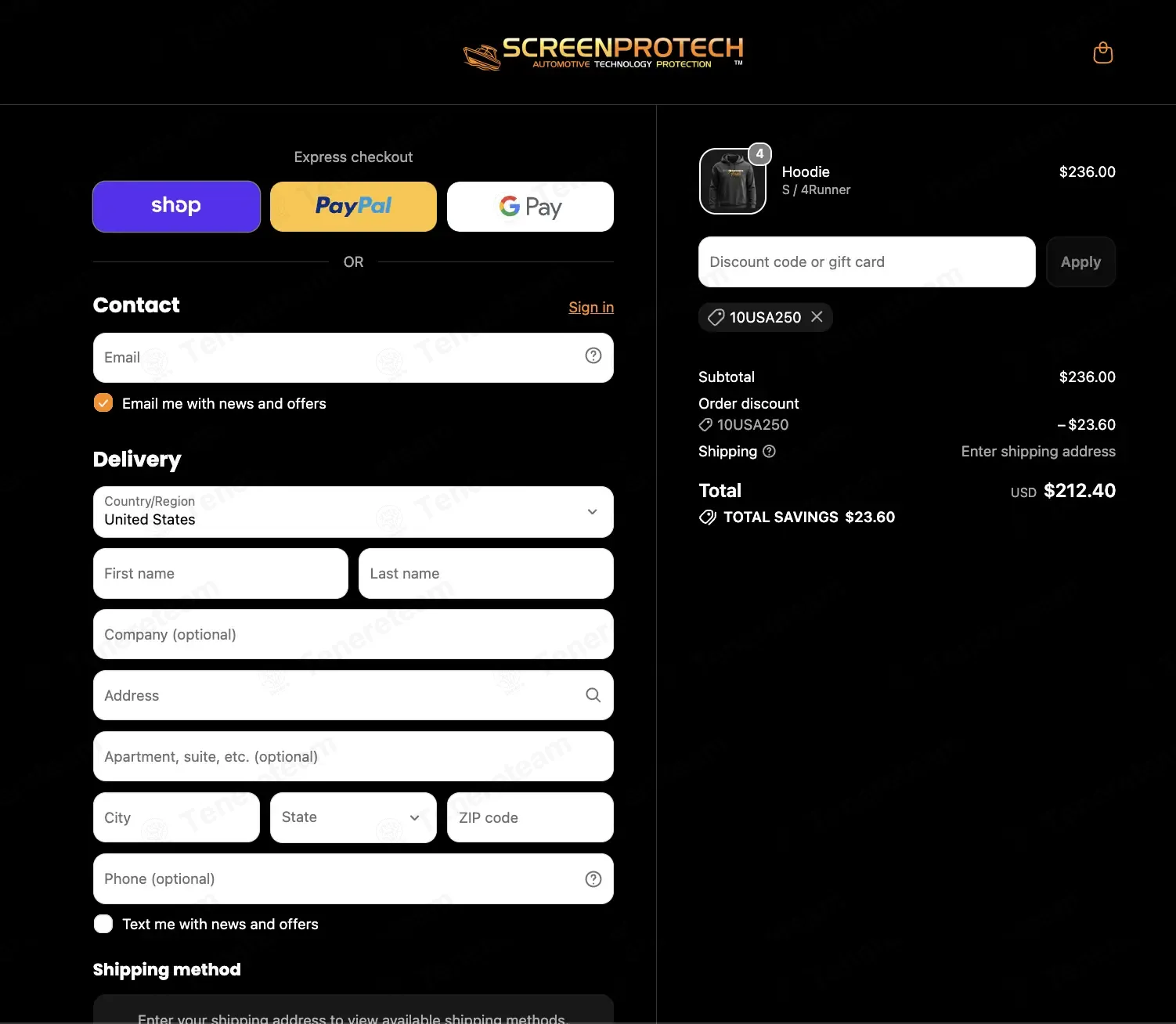 Screen ProTech coupon code: 10% off with 10USA250. Tested and valid as 1 month ago.