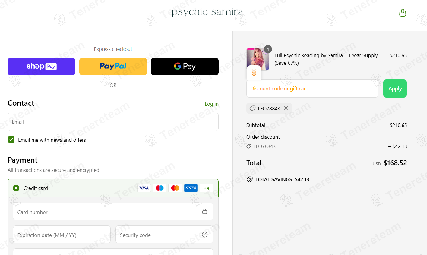 Psychic Samira apply coupon code