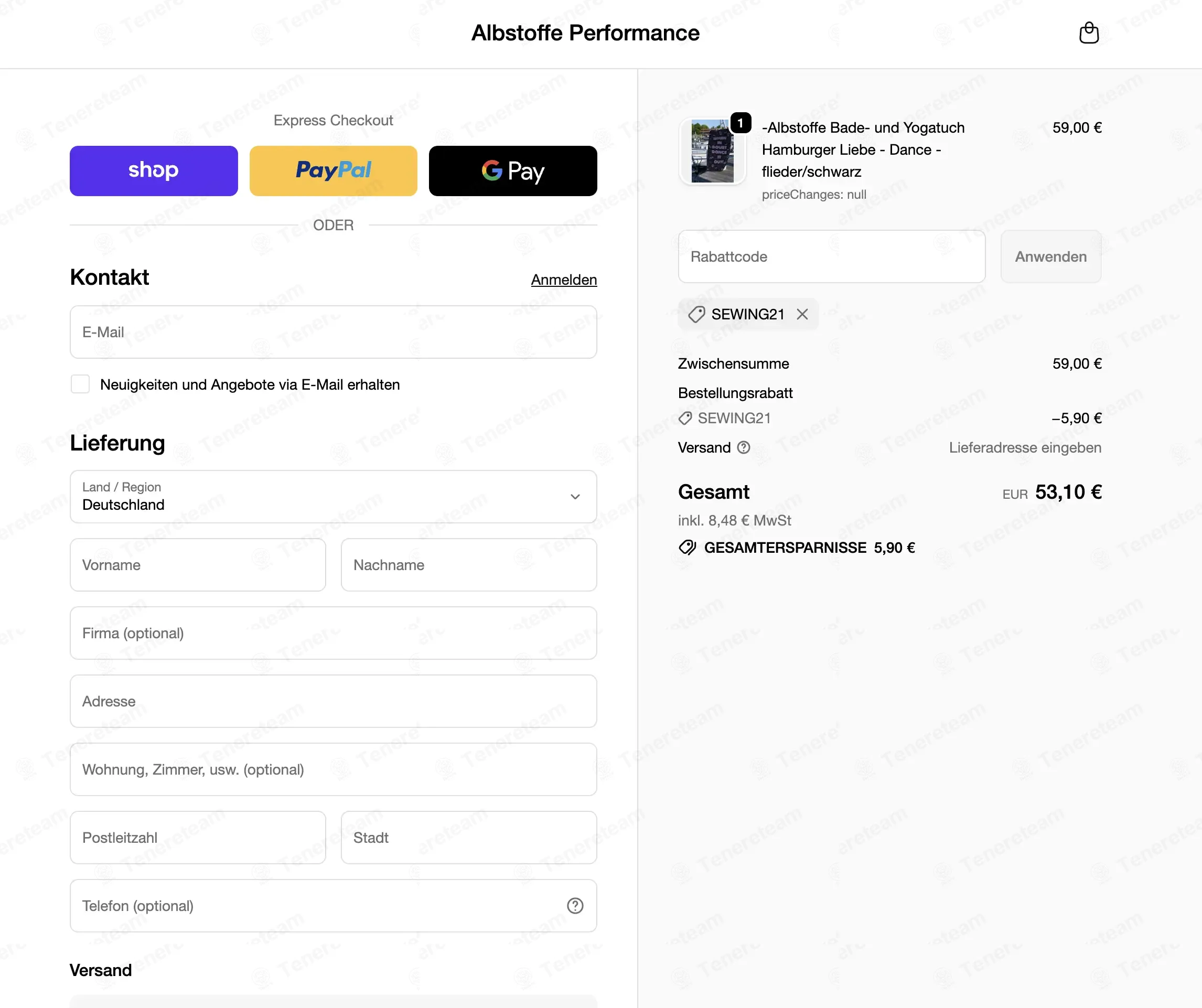 Albstoffe Performance coupon code verified as working at checkout