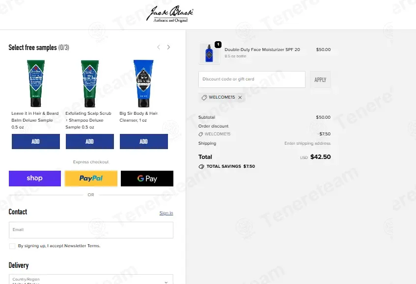 Jack Black coupon code: 15% off with WELCOME15. Tested and valid as 4 days ago.