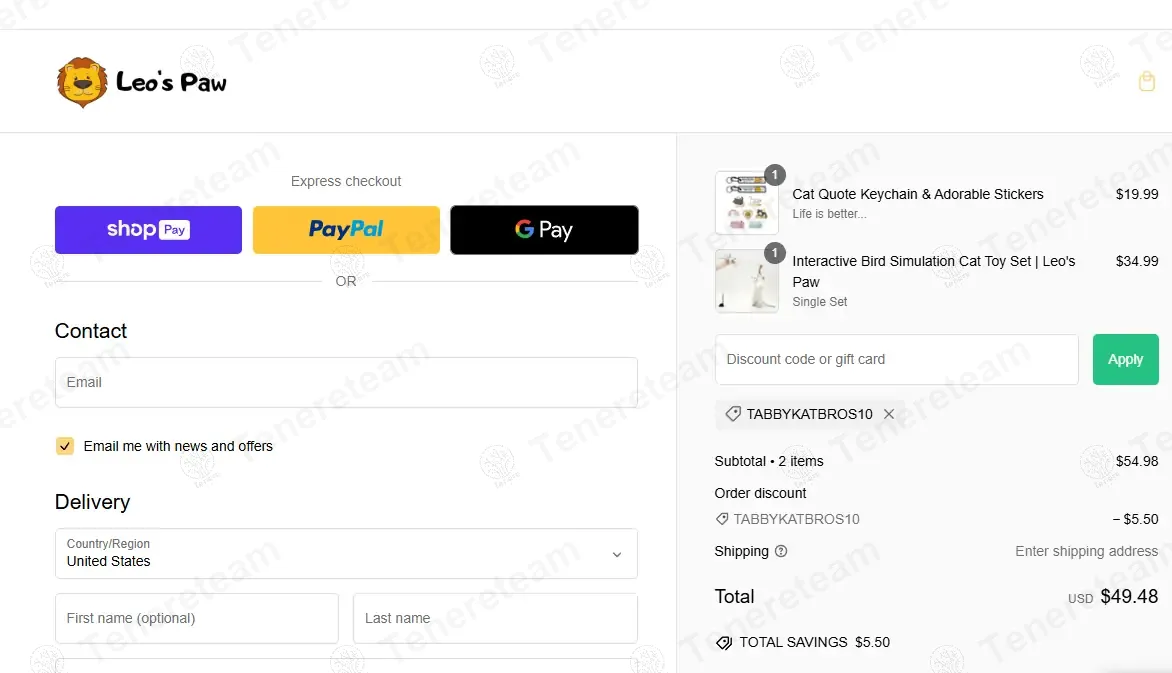 Leos Paw apply coupon code