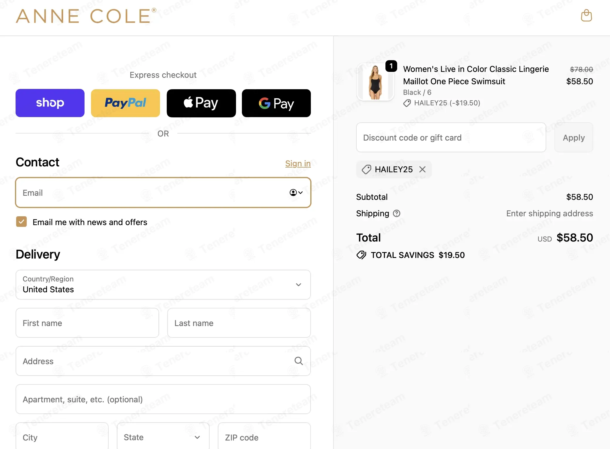 Anne Cole coupon code: 25% off with HAILEY25. Tested and valid as 2 months ago.