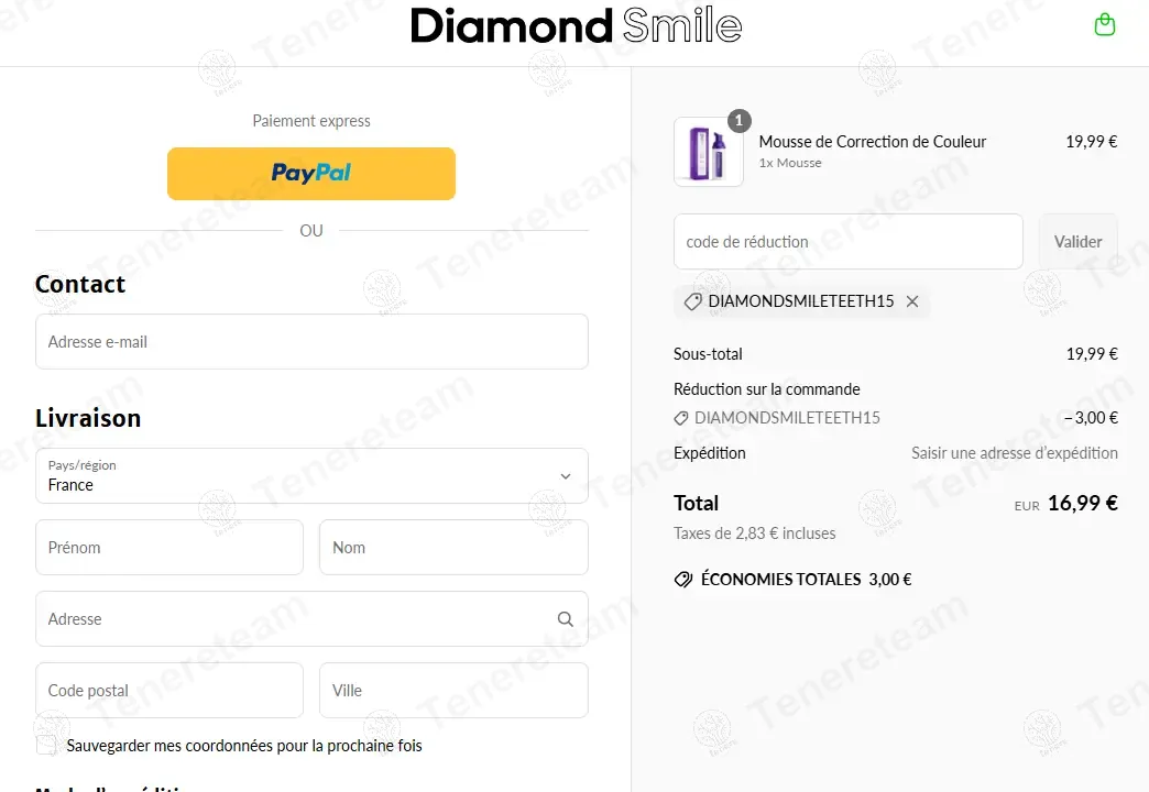Diamond Smile Teeth FR coupon code: 15% off with DIAMONDSMILETEETH15. Tested and valid as 1 year ago.