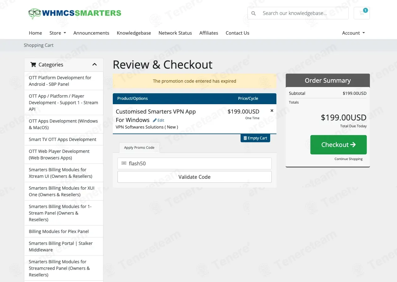 Whmcs Smarters coupon code: 50% off with flash50. Tested and valid as 3 months ago.