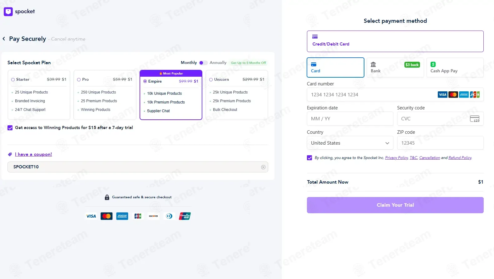 Spocket coupon code: 10% off with SPOCKET100. Tested and valid as 3 months ago.