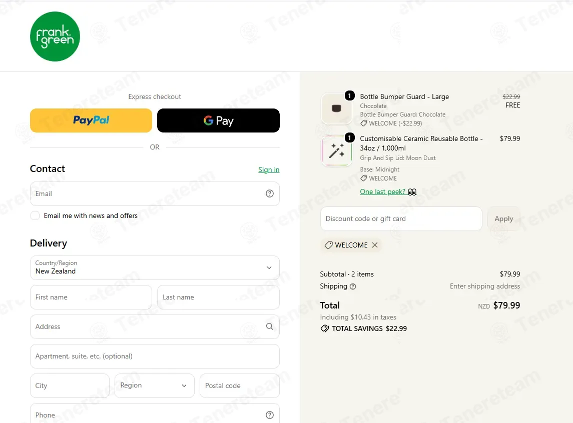 Frank Green NZ coupon code re-checked and confirmed working at checkout