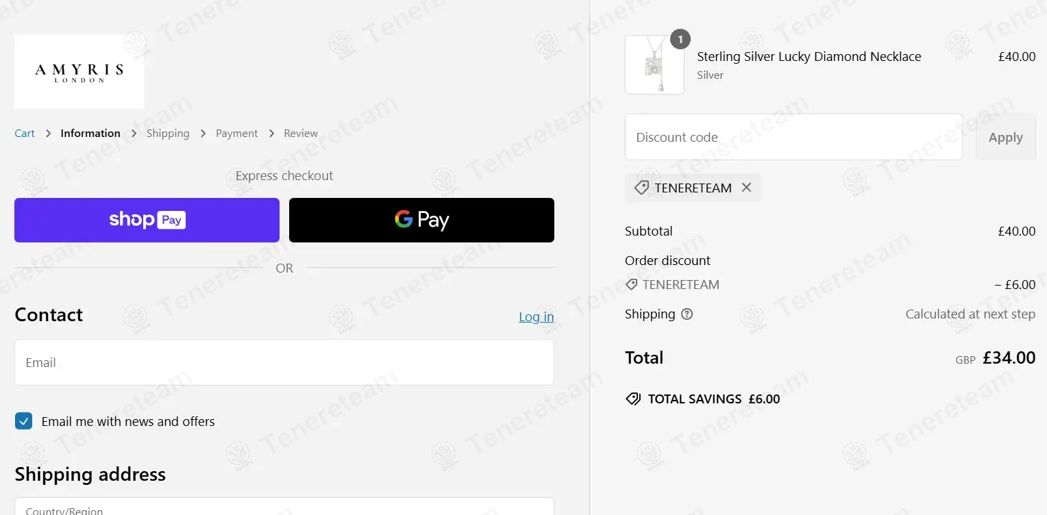 Amyris London coupon code: 15% off with TENERETEAM. Tested and valid as 1 month ago.