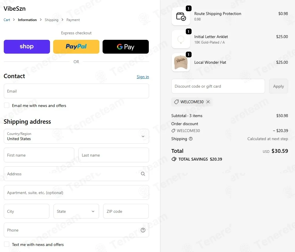 VibeSzn coupon code: 30% off with welcome30. Tested and valid as 3 weeks ago.