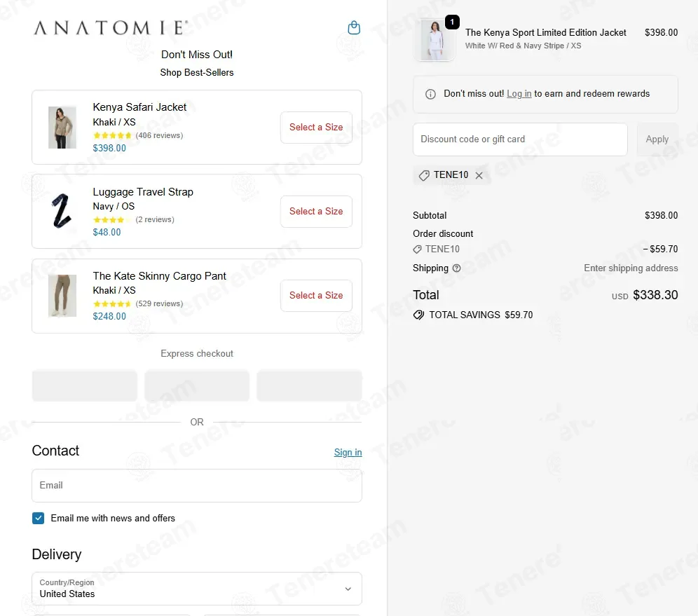 Anatomie coupon code: 15% off with TENE10. Tested and valid as 1 week ago.