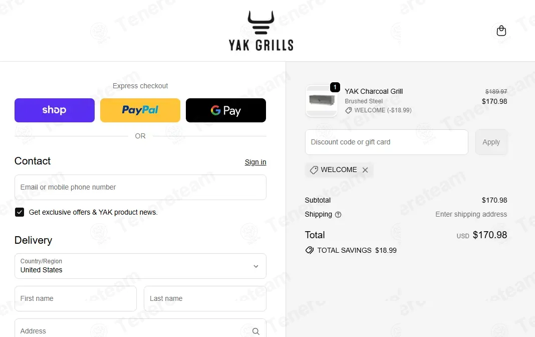 Yak Grills coupon code: 10% off with WELCOME. Tested and valid as 4 months ago.