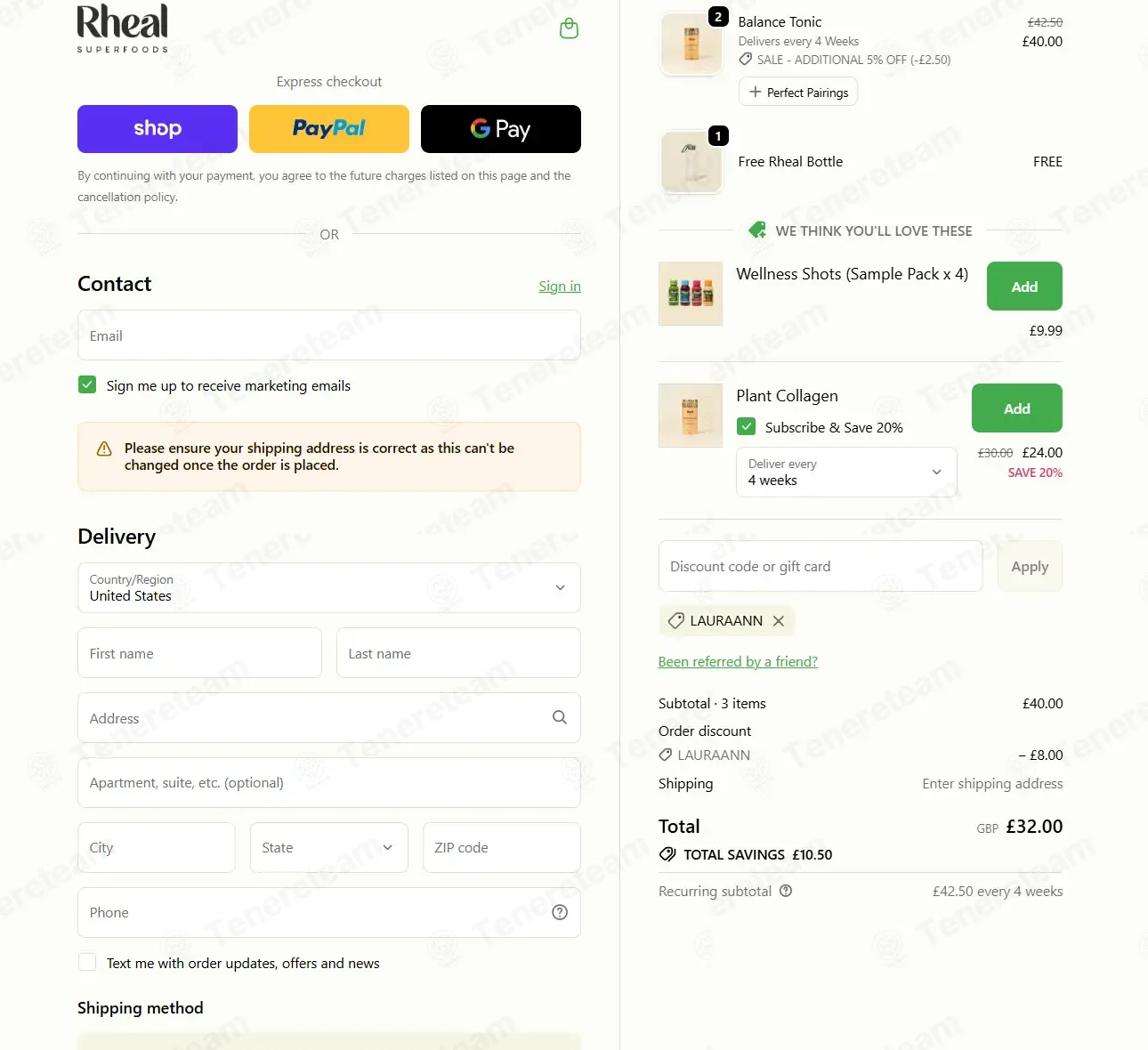 Rheal Superfoods coupon code: 20% off with LAURAANN. Tested and valid as 10 months ago.