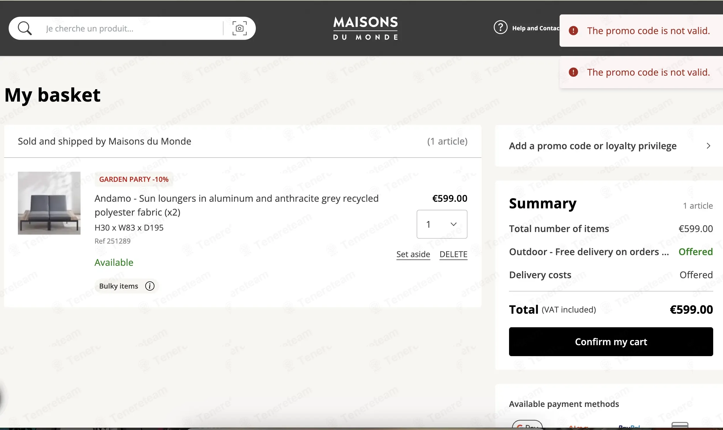 Maisons Du Monde coupon code: 15% off with MDMFR15. Tested and valid as 4 months ago.