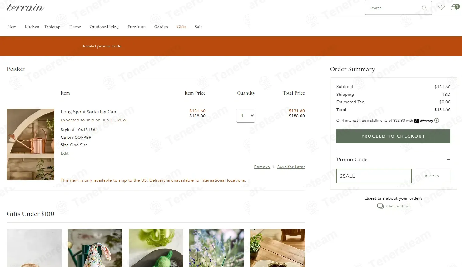 Shop Terrain coupon code: 25% off with 25ALL. Tested and valid as 3 weeks ago.