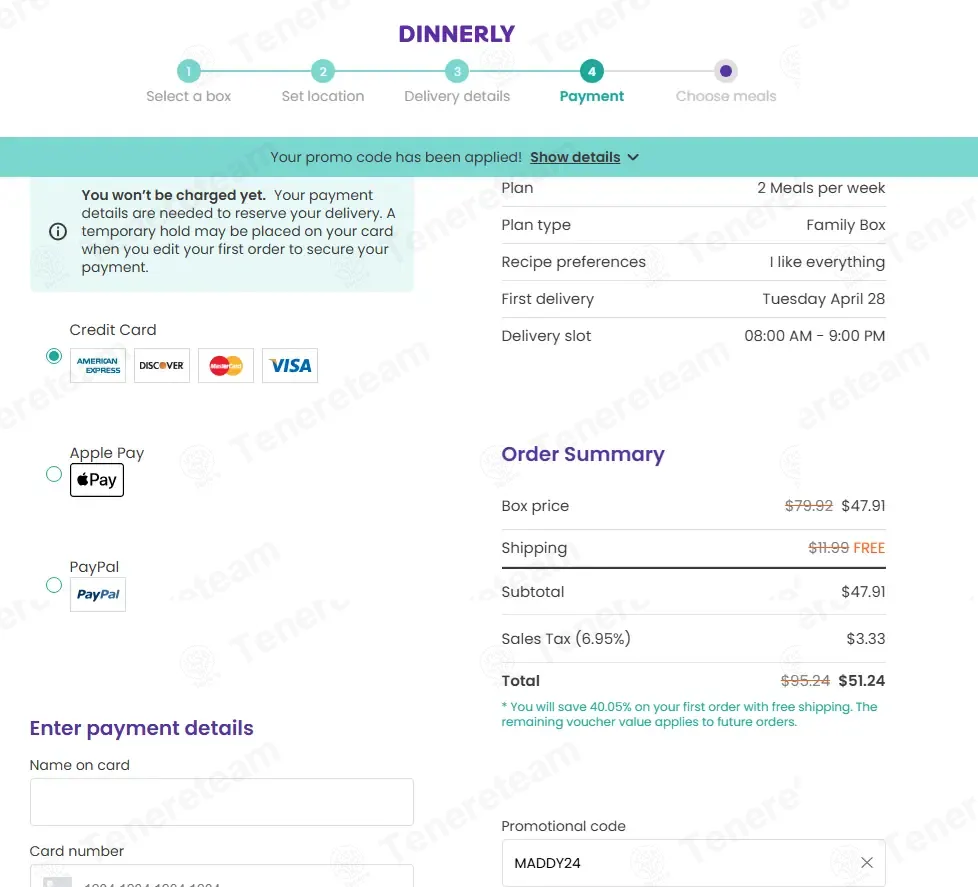 Dinnerly coupon code: 50% off with MADDY24. Tested and valid as 1 week ago.