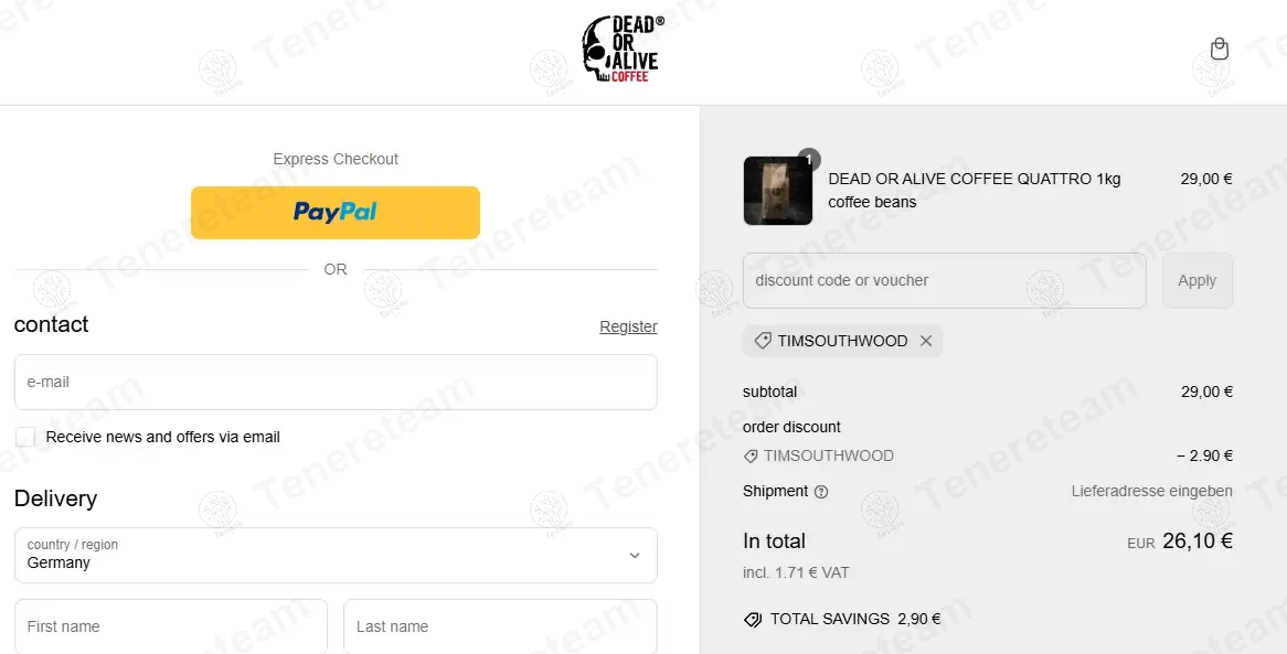 Dead or Alive Coffee DE coupon code: 10% off with TIMSOUTHWOOD. Tested and valid as 1 year ago.
