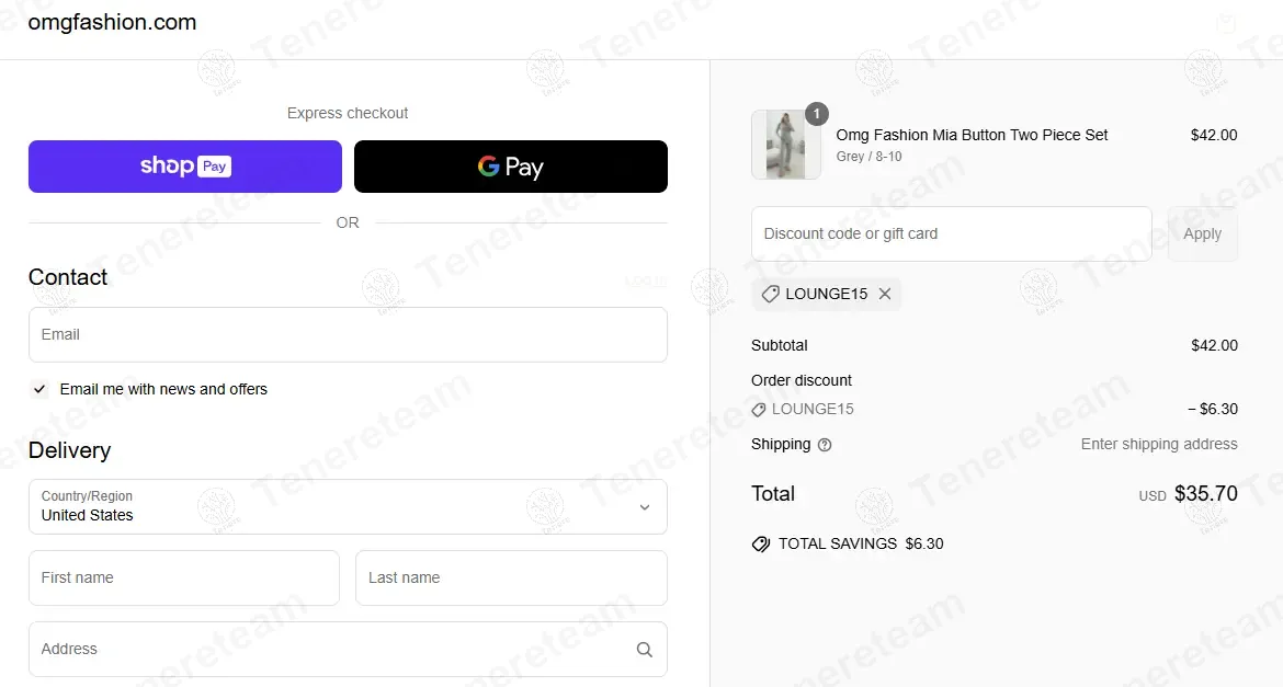 Omg Fashion coupon code: 15% off with LOUNGE15. Tested and valid as 1 year ago.