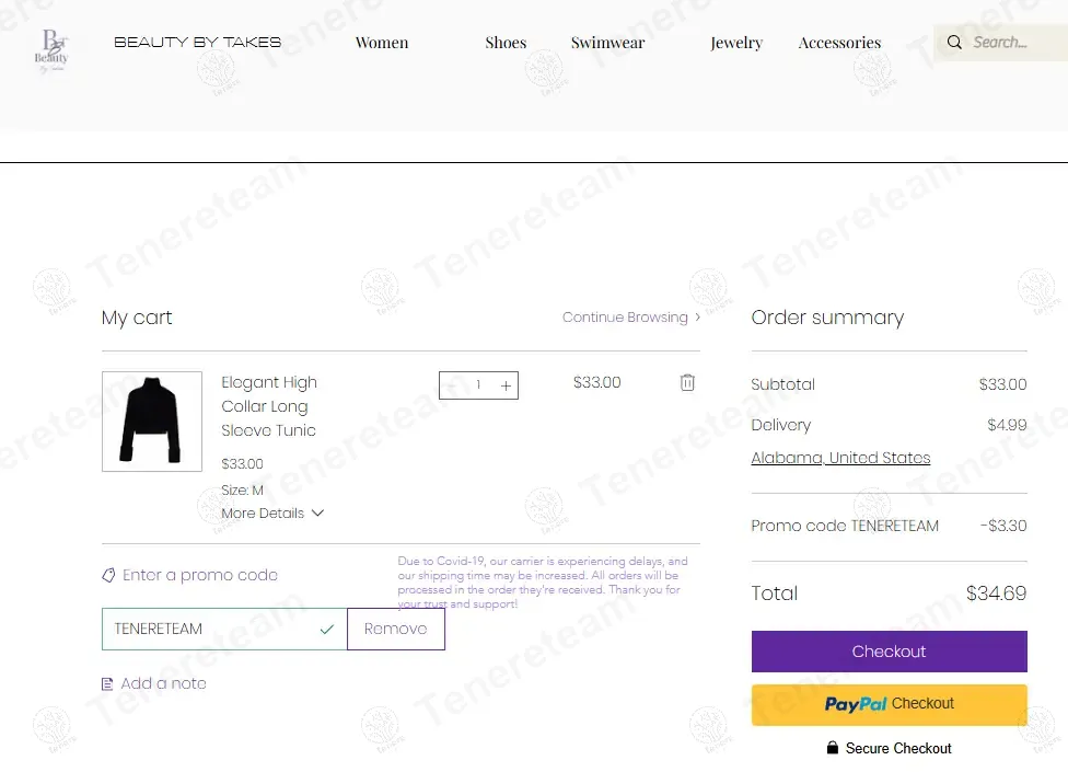 Beauty By Takes coupon code: 10% off with TENERETEAM. Tested and valid as 1 year ago.