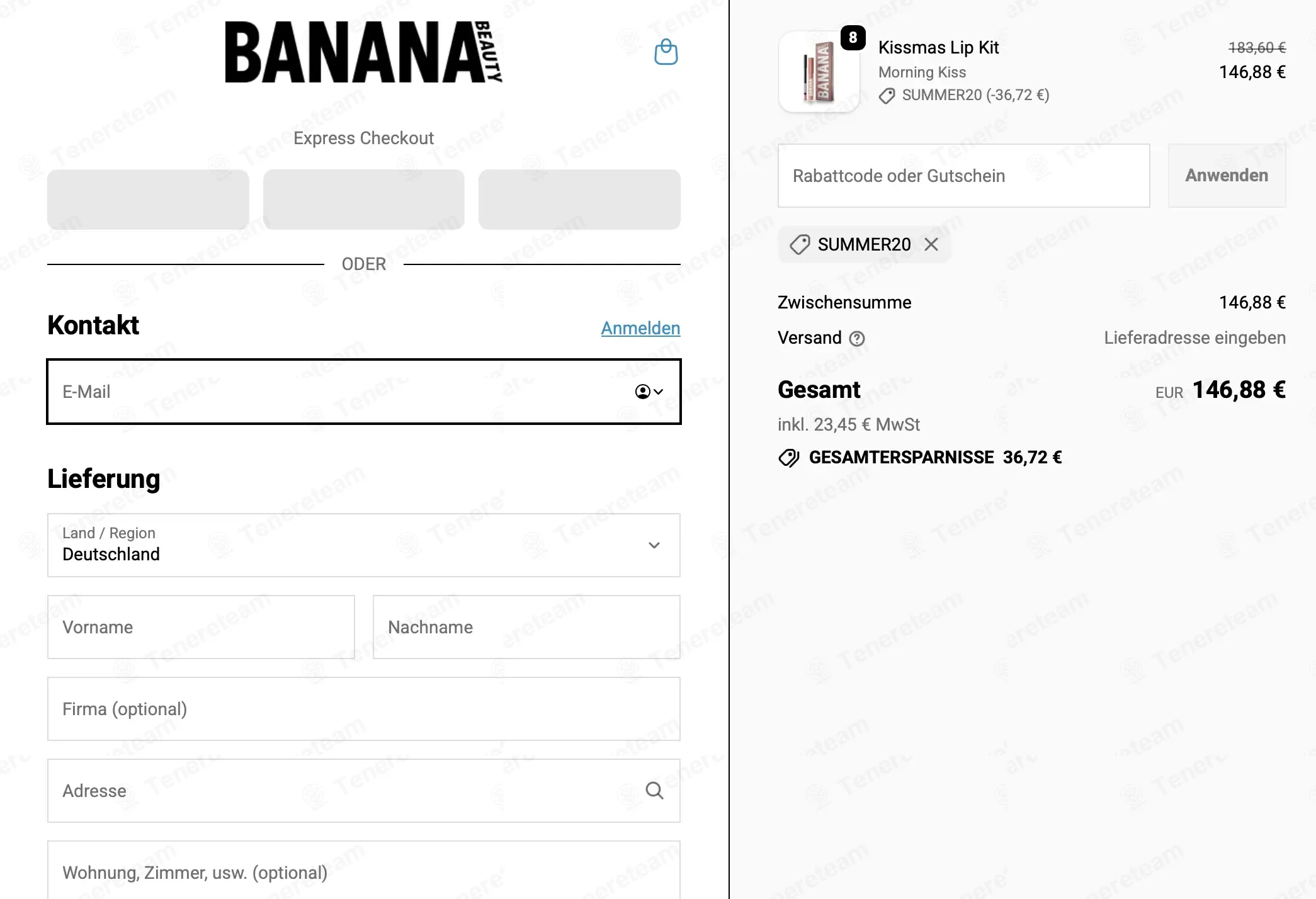 Banana Beauty DE coupon code: 20% off with SUMMER20. Tested and valid as 2 months ago.