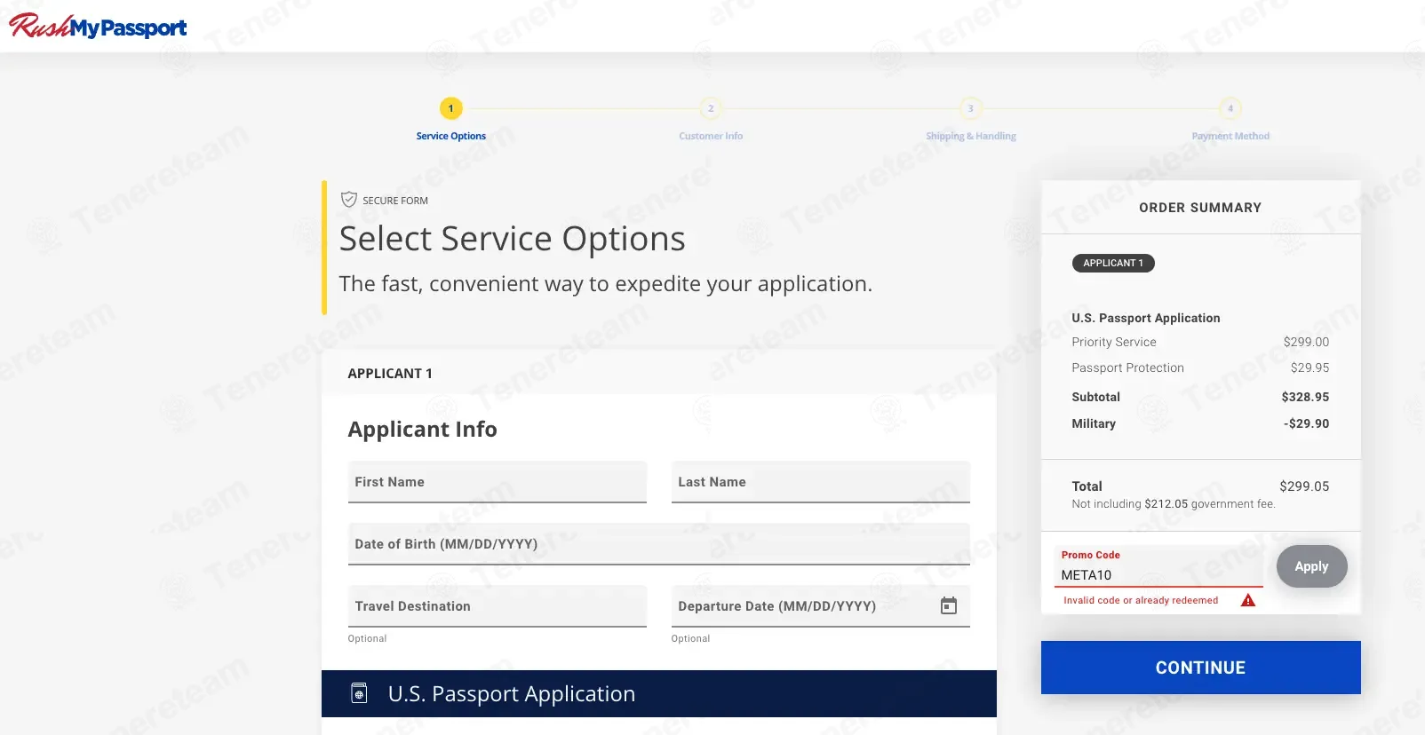 Rush My Passport coupon code: 10% off with META10. Tested and valid as 6 months ago.