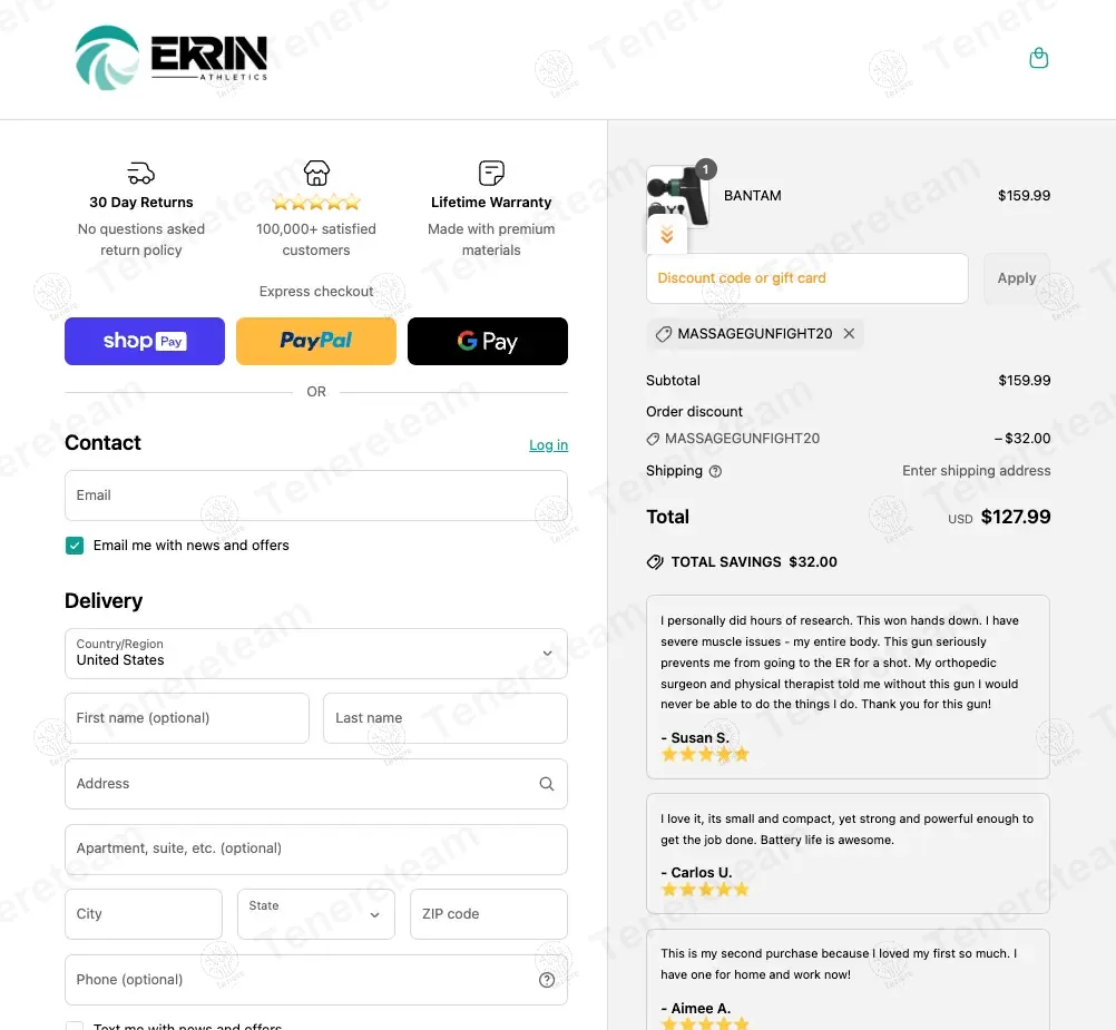 Ekrin Athletics coupon code: 20% off with MASSAGEGUNFIGHT20. Tested and valid as 11 months ago.