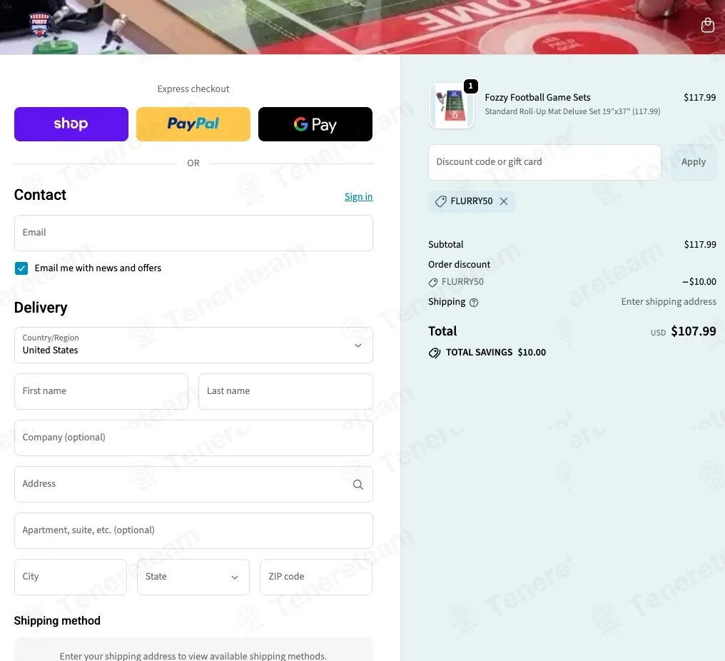 Fozzy Football coupon code: $10 off with FLURRY50. Tested and valid as 3 weeks ago.