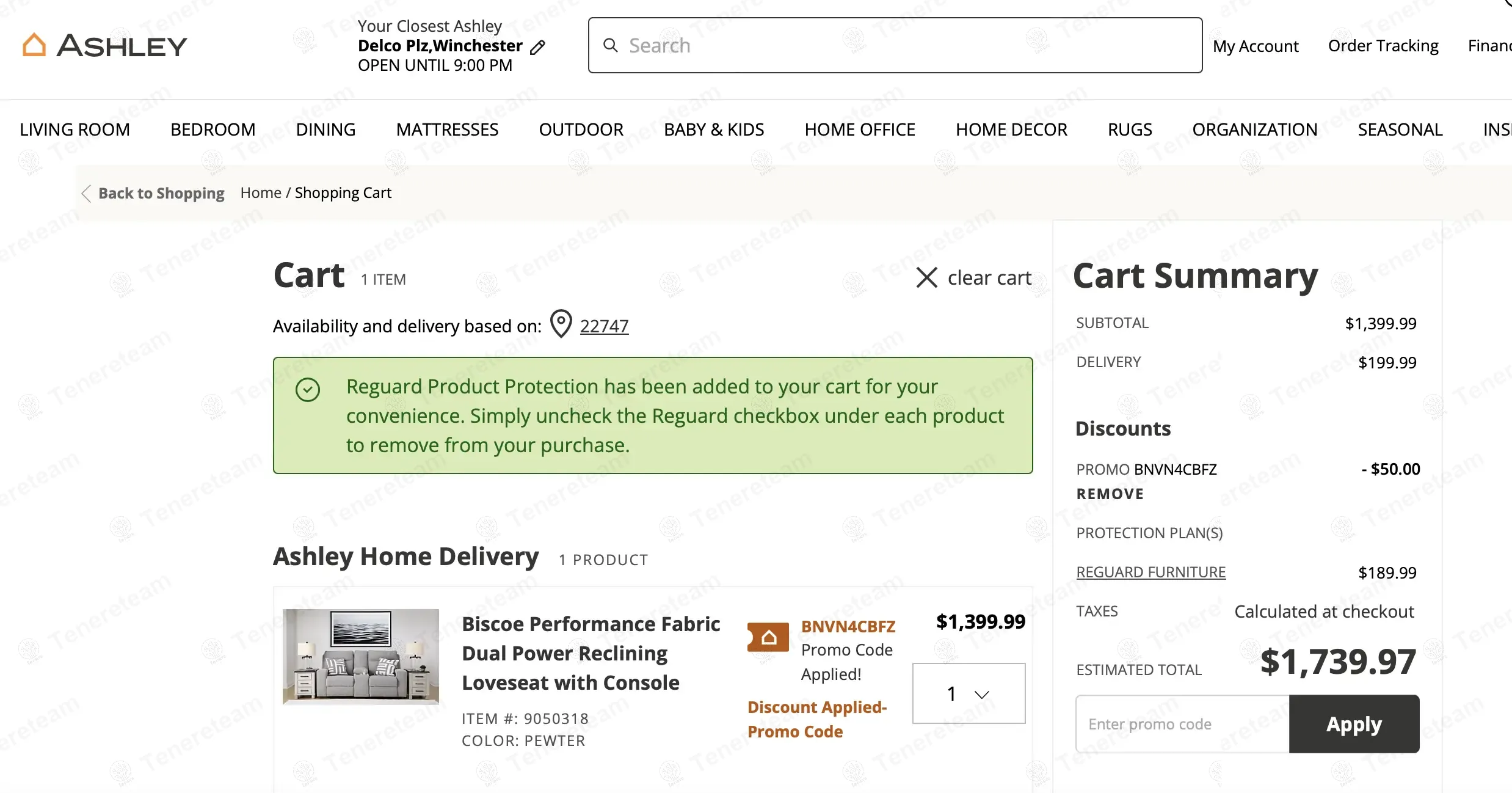 Ashley Furniture coupon code: $50 off with BNVN4CBFZ. Tested and valid as 1 year ago.