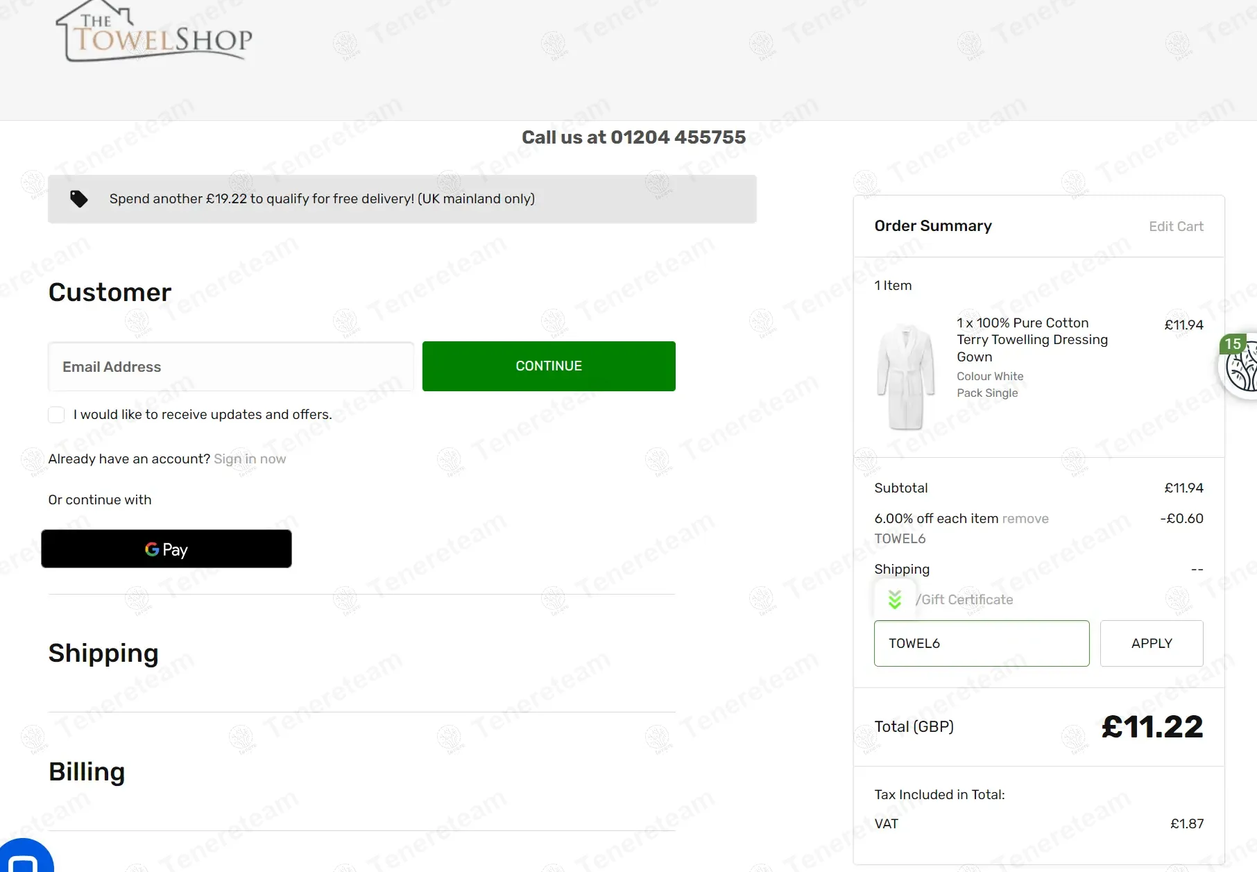 The Towel Shop coupon code: 6% off with TOWEL6. Tested and valid as 1 year ago.