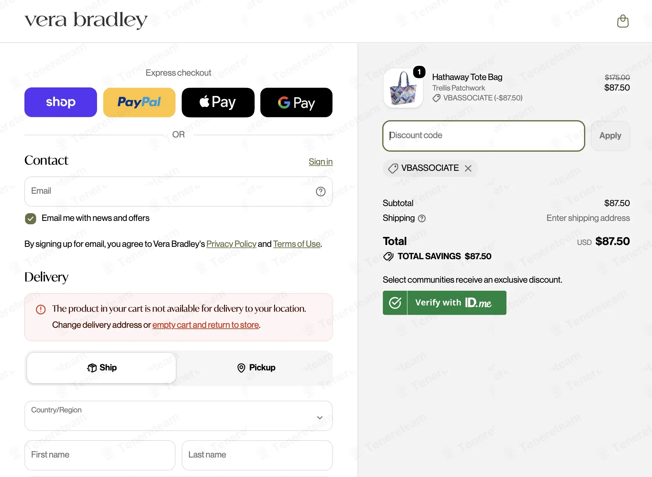 Vera Bradley coupon code: 50% off with VBASSOCIATE. Tested and valid as 1 month ago.
