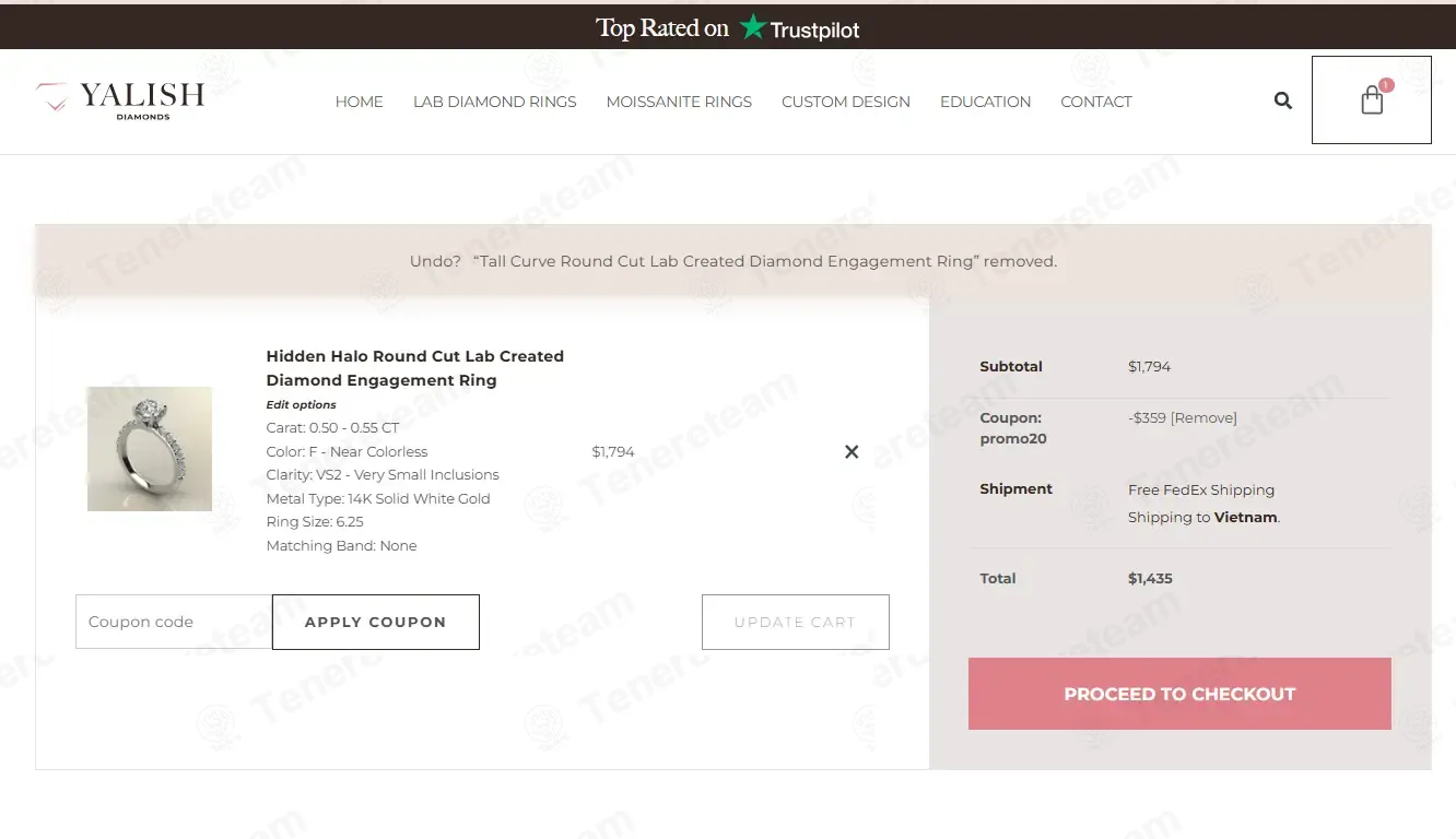 Yalish Diamonds coupon code: 20% off with PROMO20. Tested and valid as 3 weeks ago.