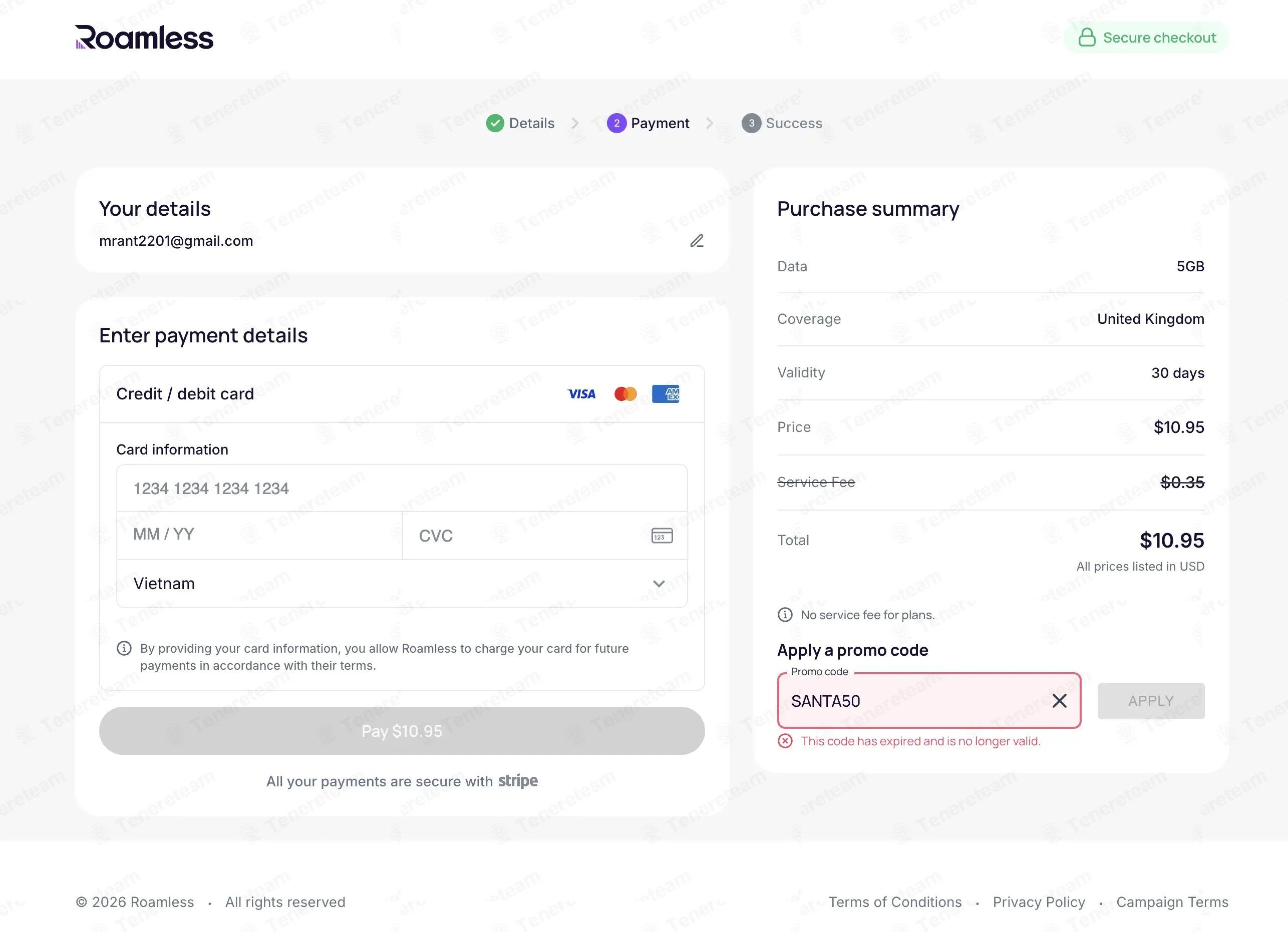 Roamless apply coupon code