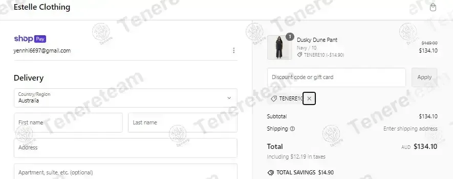 Estelle Clothing AU coupon code: 10% off with TENERE10. Tested and valid as 6 months ago.
