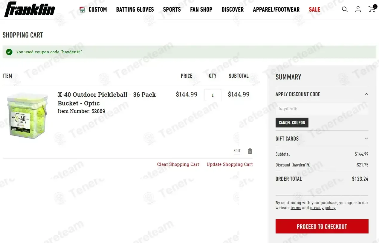 Franklin Sports coupon code: 15% off with hayden15. Tested and valid as 4 months ago.