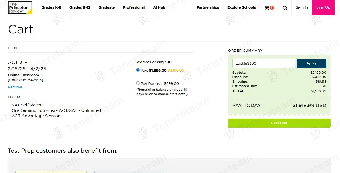 Princeton Review coupon code: $300 off with LockIn$300. Tested and valid as 1 year ago.