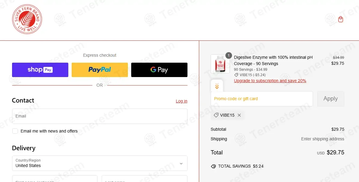 Silver Fern Brand coupon code: 15% off with VIBE15. Tested and valid as 11 months ago.