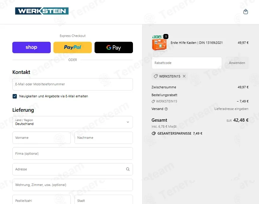 Werkstein Shop DE coupon code: 15% off with WERKSTEIN15. Tested and valid as 8 months ago.