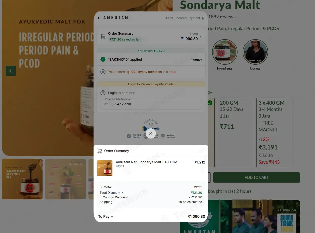 Amrutam IN coupon code: 10% off with SAKSHID10. Tested and valid as 7 months ago.