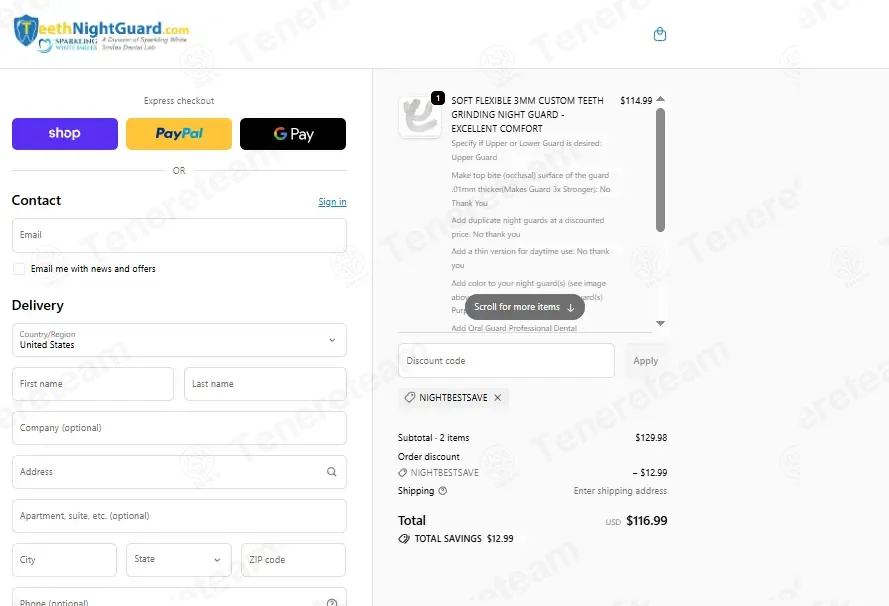 Teeth Night Guard coupon code: 10% off with NIGHTBESTSAVE. Tested and valid as 1 month ago.