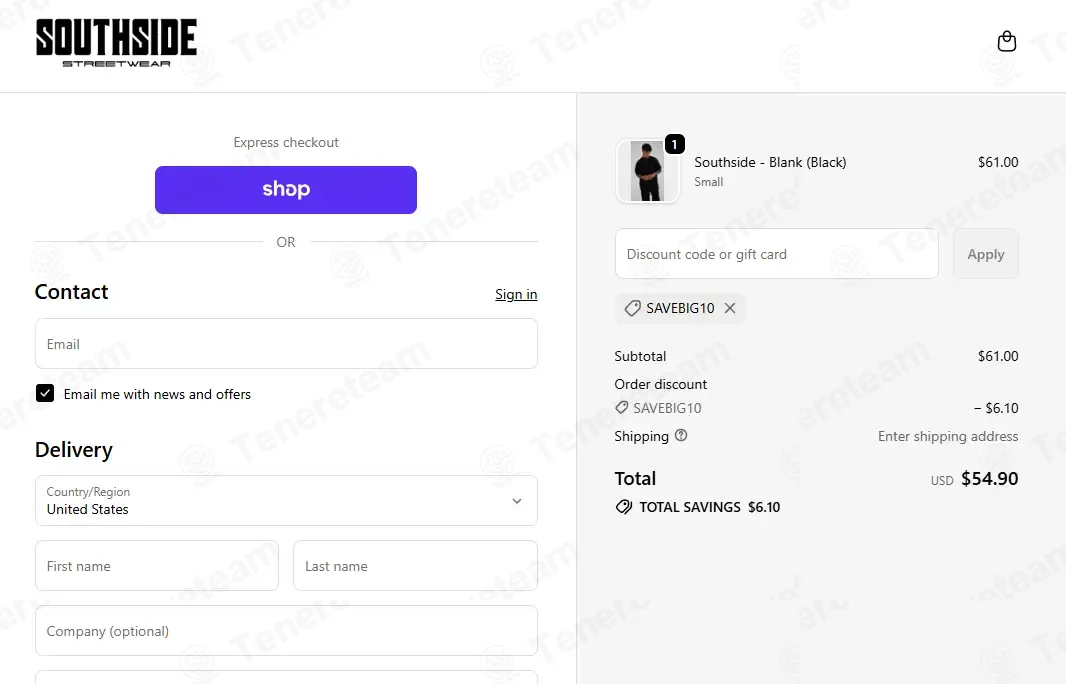 Southside Streetwear coupon code: 10% off with SAVEBIG10. Tested and valid as 1 month ago.