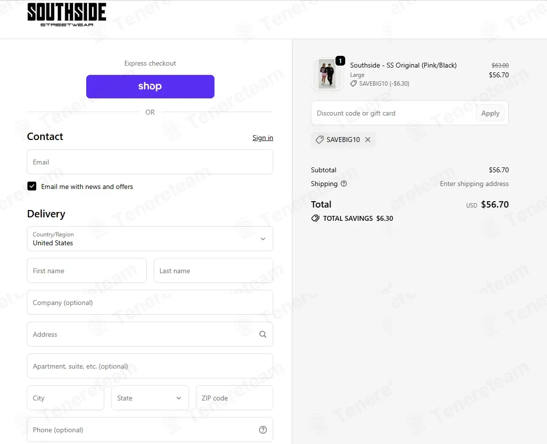 Southside Streetwear coupon code: 10% off with SAVEBIG10. Tested and valid as 1 month ago.