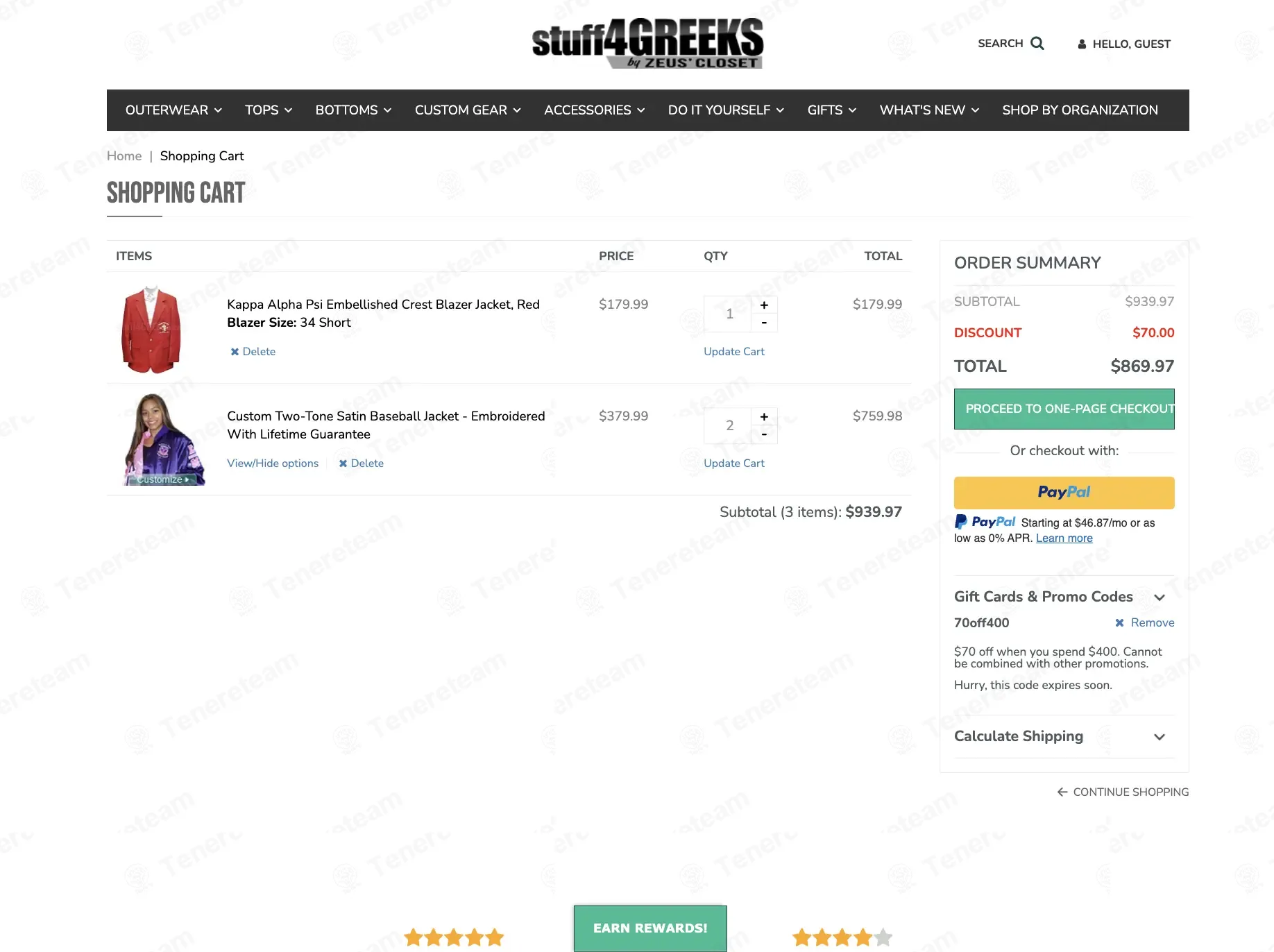 Stuff4Greeks coupon code: $70 off with 70off400. Tested and valid as 1 month ago.
