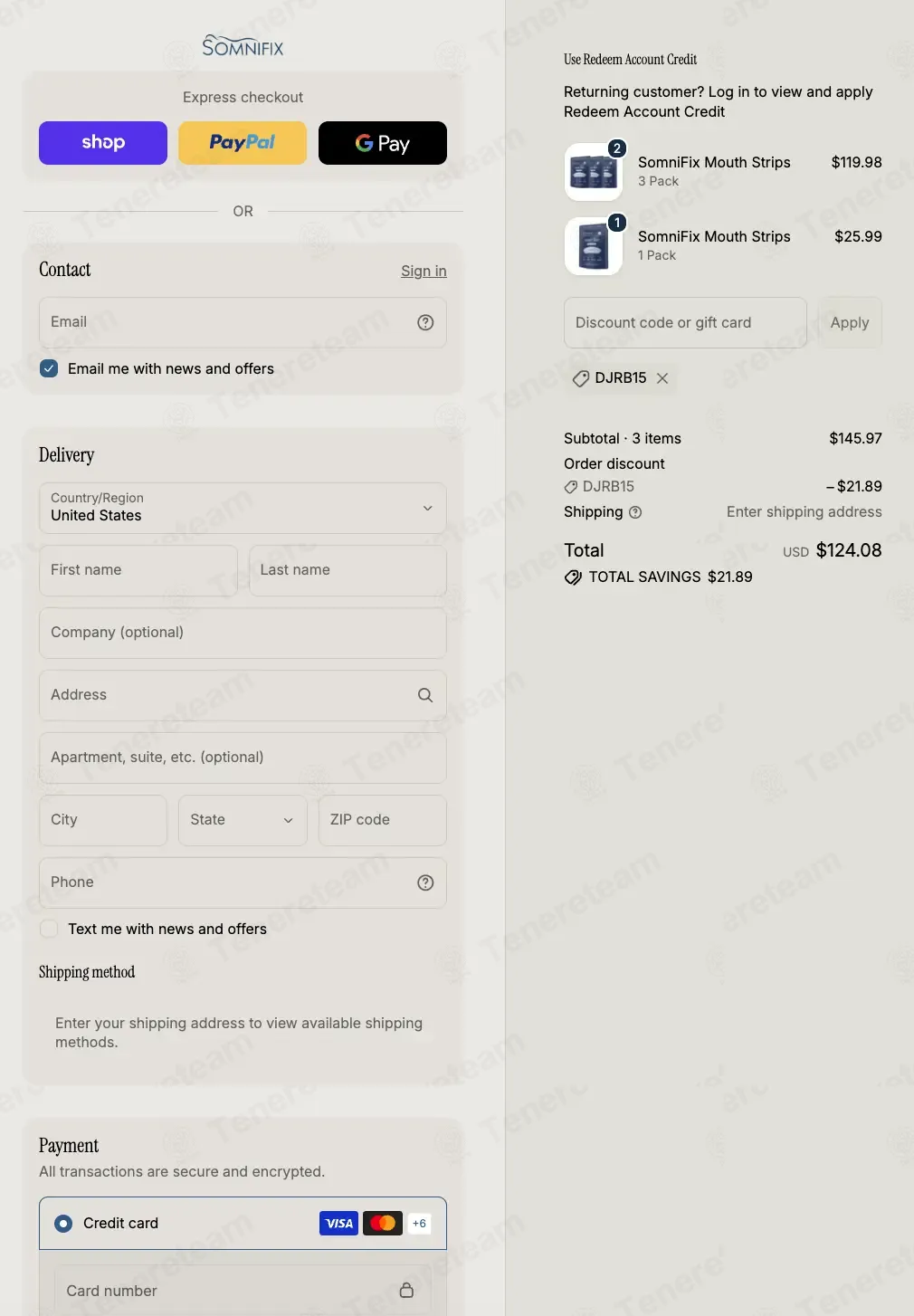 SomniFix coupon code successfully applied at checkout