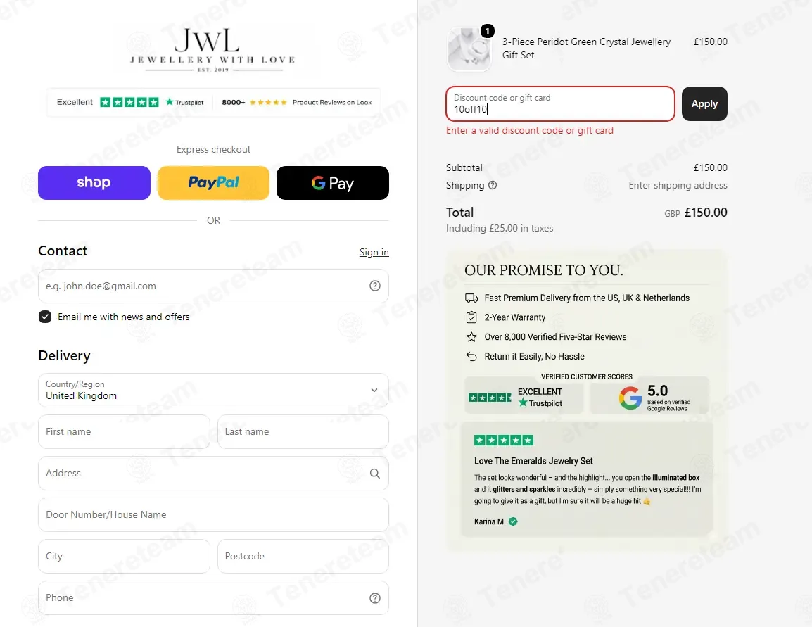 Jewellery with Love coupon code: 10% off with 10off10. Tested and valid as 1 month ago.