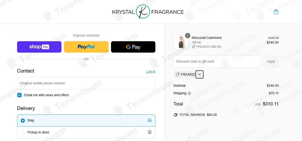 Krystal Fragrance coupon code: 20% off with FREAK20. Tested and valid as 2 months ago.